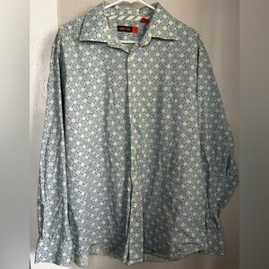 Nyne Blue Green Pattern  Button Down Shirt Size XXL
